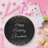 Eleganter Script Name Black & Gold Glitzer Geburts Pappteller (Party)