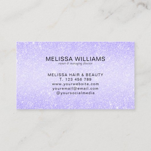 Eleganter Script Name Chic Lila Glitzer Visitenkarte (Rückseite)