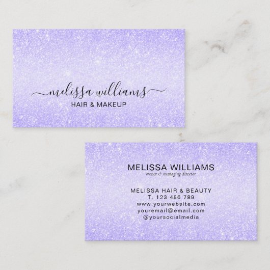 Eleganter Script Name Chic Lila Glitzer Visitenkarte (Vorne/Hinten)