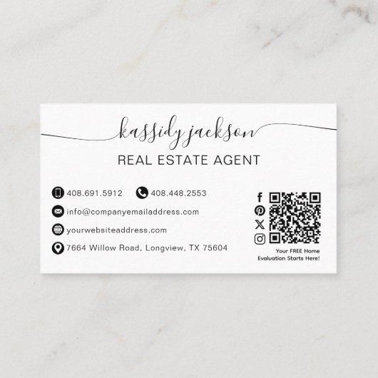Eleganter Script Name Circle Business Foto QR Code Visitenkarte (Rückseite)