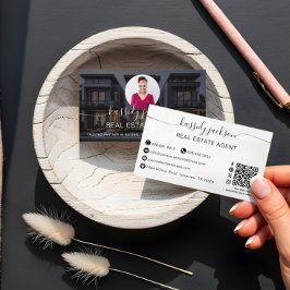 Eleganter Script Name Circle Business Foto QR Code Visitenkarte