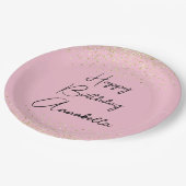 Eleganter Script Name Gold Glitzer auf Rosa Rosa Pappteller (Schrägansicht)