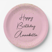 Eleganter Script Name Gold Glitzer auf Rosa Rosa Pappteller (Vorderseite)