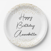 Eleganter Script Name Gold Glitzer Happy Birthday Pappteller (Vorderseite)