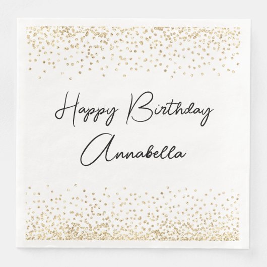 Eleganter Script Name Gold Glitzer Happy Birthday Serviette (Vorderseite)