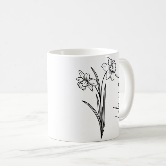 Eleganter Script Name März Birth Blume Daffodil Kaffeetasse (VorderseiteRechts)