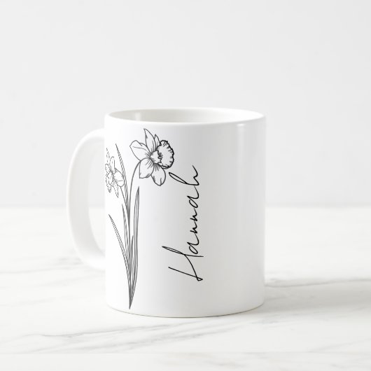 Eleganter Script Name März Birth Blume Daffodil Kaffeetasse (Vorderseite Links)