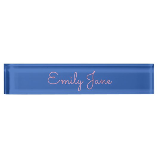 Eleganter Script Name Minimalistisch Blue Pink Äst Namensplakette (Vorderseite)