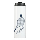 Eleganter Script Name Monogram Tennis Club Thermosbecher (Vorderseite)
