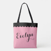 Eleganter Script Name Scalloped Pink Kalligraphie Tasche (Rückseite)