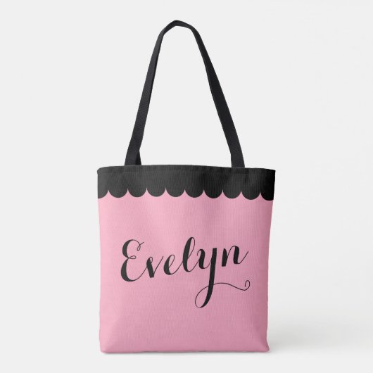 Eleganter Script Name Scalloped Pink Kalligraphie Tasche (Rückseite)
