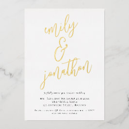 Eleganter Script-Namen QR-Code Hochzeit Real Foil Folieneinladung