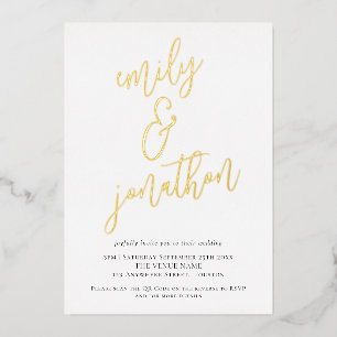Eleganter Script-Namen QR-Code Hochzeit Real Foil Folieneinladung