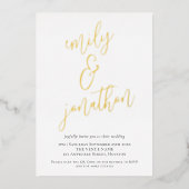 Eleganter Script-Namen QR-Code Hochzeit Real Foil Folieneinladung (Vorderseite)