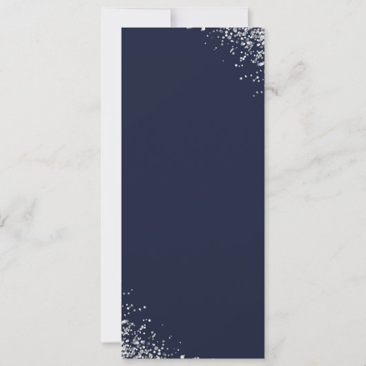 Eleganter Script Navy Blue Silver Glitzer Hochzeit Einladung (Rückseite)