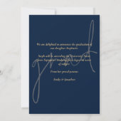 Eleganter Script Navy Gold Abschluss Ankündigung (Rückseite)