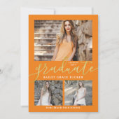 Eleganter Script Orange 3-Foto Collage Abschluss Ankündigung (Vorderseite)