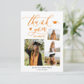 Eleganter Script Orange 4 Foto Collage Abschluss Dankeskarte (Stehend Vorderseite)