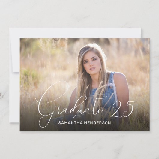 Eleganter Script Overlay 2-Foto-Abschluss Ankündigung (Vorderseite)