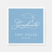Eleganter Script Powder Blue Abschluss Napkins Serviette (Vorderseite)