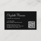 Eleganter Script QR Code Beruflich Black Visitenkarte (Vorderseite)