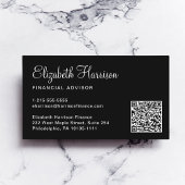 Eleganter Script QR Code Beruflich Black Visitenkarte