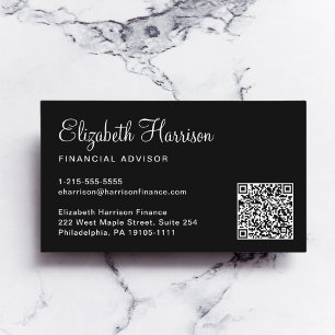 Eleganter Script QR Code Beruflich Black Visitenkarte