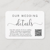 Eleganter Script QR Code Hochzeitdetails Begleitkarte (Vorderseite)