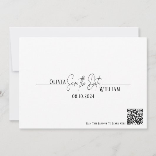 Eleganter Script QR Code Save the Date (Vorderseite)