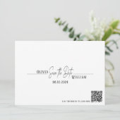 Eleganter Script QR Code Save the Date (Stehend Vorderseite)