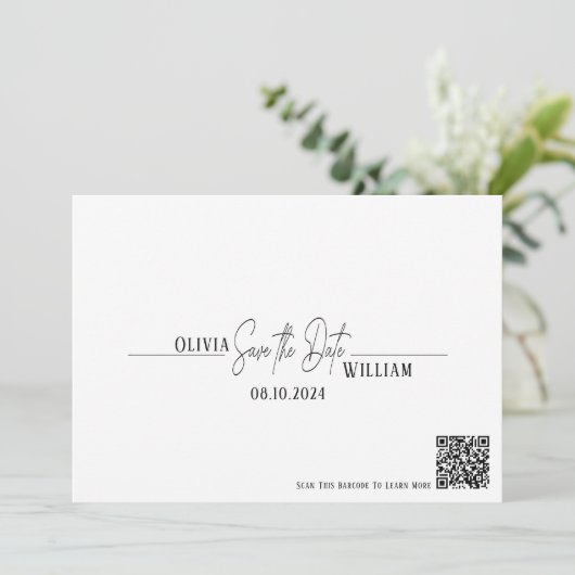 Eleganter Script QR Code Save the Date (Stehend Vorderseite)