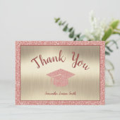 Eleganter Script Rosa Glitzer Gold Abschluss Dankeskarte (Stehend Vorderseite)