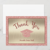 Eleganter Script Rosa Glitzer Gold Abschluss Dankeskarte (Vorne/Hinten)