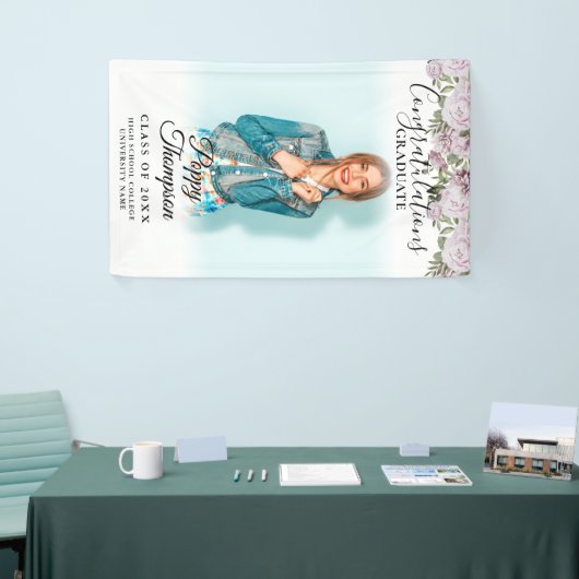 Eleganter Script Roses Roses Floral Foto Abschluss Banner (Messeveranstaltung)