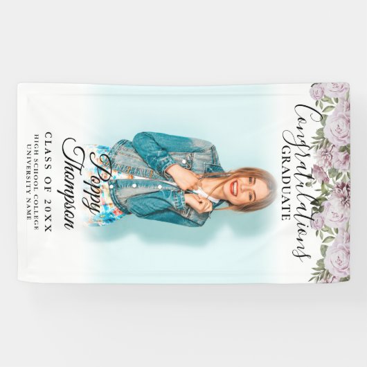 Eleganter Script Roses Roses Floral Foto Abschluss Banner (Horizontal)