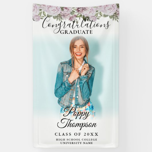 Eleganter Script Roses Roses Floral Foto Abschluss Banner (Vertikal)