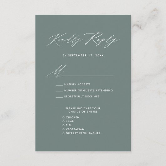 Eleganter Script Sage Green Minimalistisch Wedding Begleitkarte (Vorderseite)