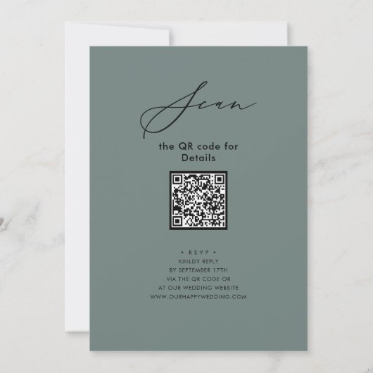 Eleganter Script Sage Green Probe Dinner QR Code Einladung (Rückseite)