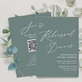 Eleganter Script Sage Green Probe Dinner QR Code Einladung