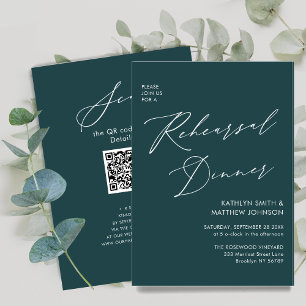 Eleganter Script Sage Green Probe Dinner QR Code Einladung