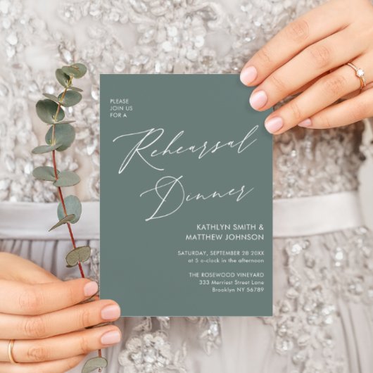 Eleganter Script Sage Green Probe Dinner QR Code Einladung