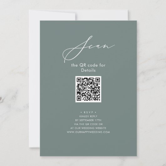 Eleganter Script Sage Green Probe Dinner QR Code Einladung (Rückseite)
