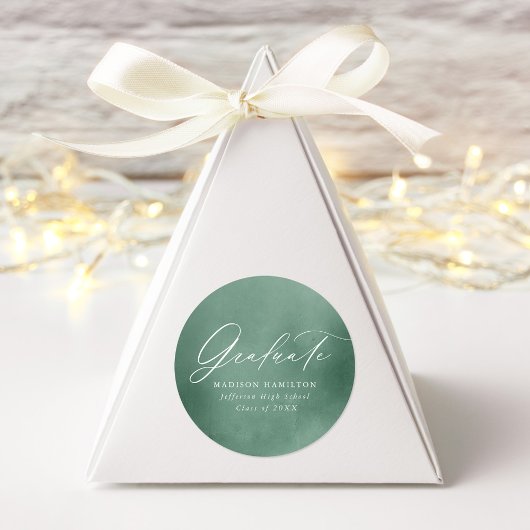 Eleganter Script Sage Green Watercolor Abschluss Runder Aufkleber