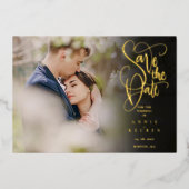 Eleganter Script-Save the Date Foto QR-Code Folieneinladung (Vorderseite)