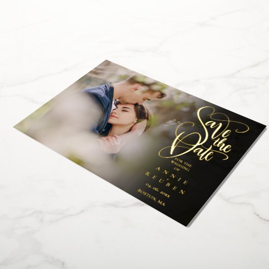 Eleganter Script-Save the Date Foto QR-Code Folieneinladung (Gedreht)