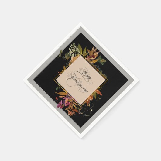 Eleganter Script-Schnörkel fallen floral Erntedank Serviette (Ecke)