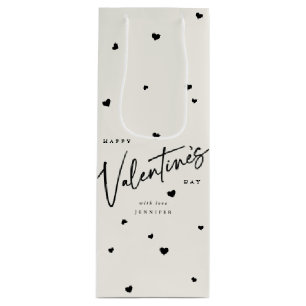 Eleganter Script-Schriftart + Herz-Valentinstag Geschenktüte Für Weinflaschen