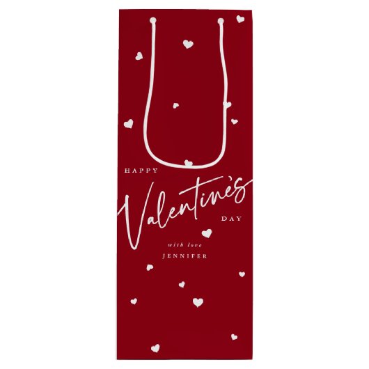 Eleganter Script-Schriftart + Herz-Valentinstag Geschenktüte Für Weinflaschen (Vorderseite)