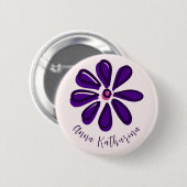 Eleganter Script-Schriftart Name Lila Blume Doodle Button (Vorne & Hinten)