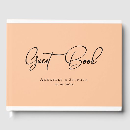 Eleganter, Script-Schriftart, Peach Wedding Gästebuch (Vorderseite)